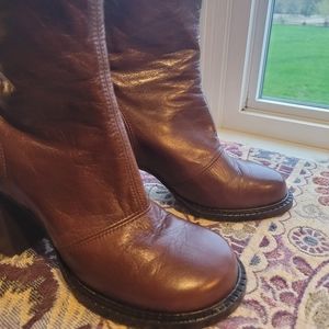 Brown Leather Chunky Heel Boot